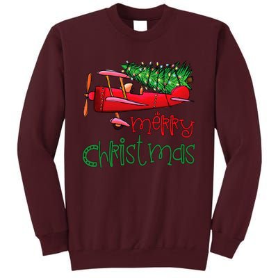 Merry Christmas Airplane Christmas Tree Pilot Tall Sweatshirt