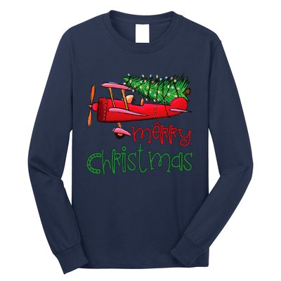 Merry Christmas Airplane Christmas Tree Pilot Long Sleeve Shirt