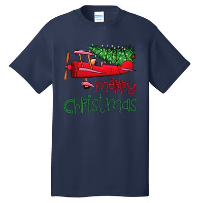 Merry Christmas Airplane Christmas Tree Pilot Tall T-Shirt