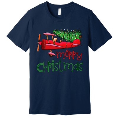 Merry Christmas Airplane Christmas Tree Pilot Premium T-Shirt