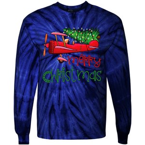 Merry Christmas Airplane Christmas Tree Pilot Tie-Dye Long Sleeve Shirt