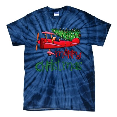 Merry Christmas Airplane Christmas Tree Pilot Tie-Dye T-Shirt