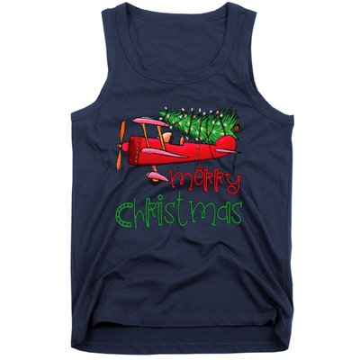 Merry Christmas Airplane Christmas Tree Pilot Tank Top