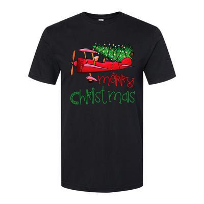 Merry Christmas Airplane Christmas Tree Pilot Softstyle CVC T-Shirt