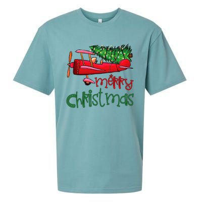 Merry Christmas Airplane Christmas Tree Pilot Sueded Cloud Jersey T-Shirt