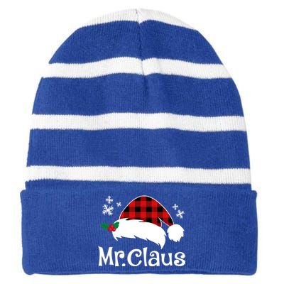 Mr Claus And Mrs Claus Funny Christmas Matching Couple Xmas Funny Gift Striped Beanie with Solid Band