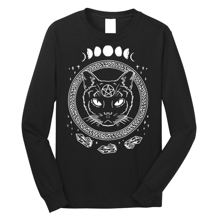 Moon Cat Alchemy Witch Dark Symbols Goth Halloween Long Sleeve Shirt