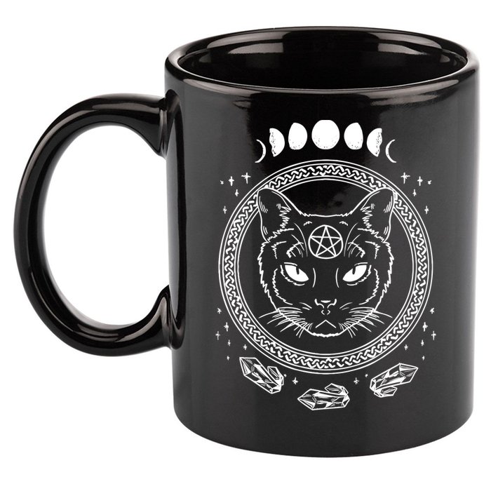 Moon Cat Alchemy Witch Dark Symbols Goth Halloween 11oz C Handle Ceramic Mug