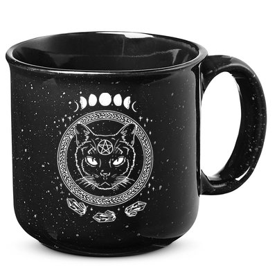 Moon Cat Alchemy Witch Dark Symbols Goth Halloween 15oz Campfire Ceramic Mug