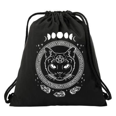 Moon Cat Alchemy Witch Dark Symbols Goth Halloween Drawstring Bag