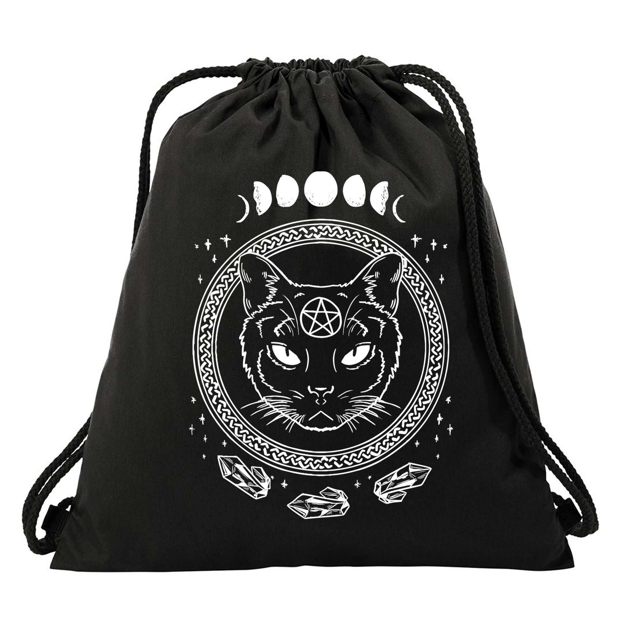 Moon Cat Alchemy Witch Dark Symbols Goth Halloween Drawstring Bag