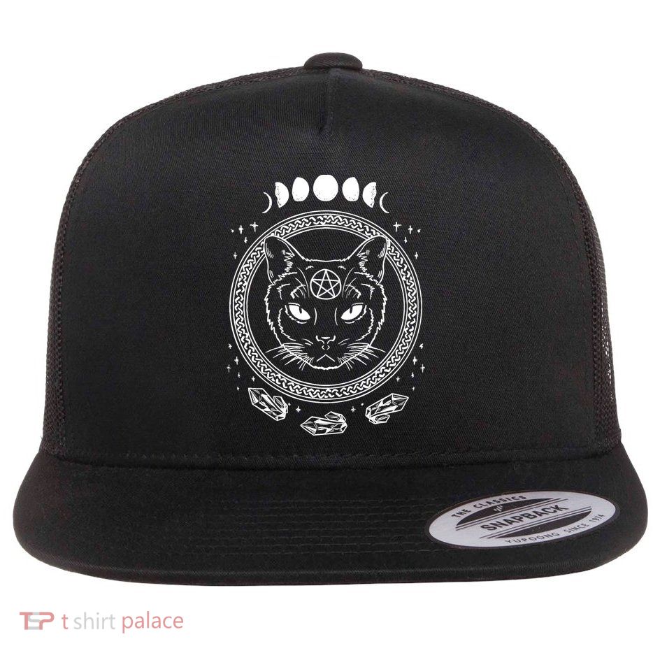 Moon Cat Alchemy Witch Dark Symbols Goth Halloween Flatbill Hat