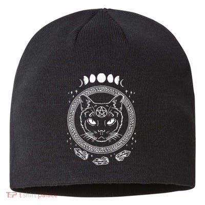 Moon Cat Alchemy Witch Dark Symbols Goth Halloween Sustainable Beanie