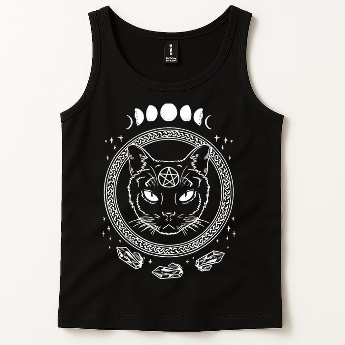 Moon Cat Alchemy Witch Dark Symbols Goth Halloween Tank Top