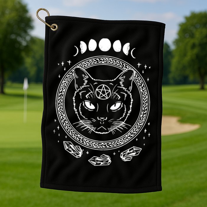 Moon Cat Alchemy Witch Dark Symbols Goth Halloween Golf Towel