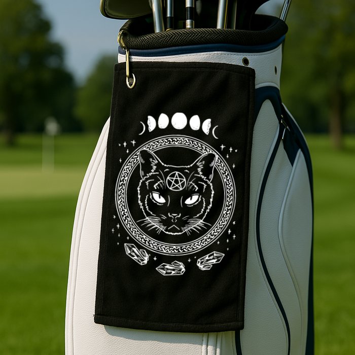 Moon Cat Alchemy Witch Dark Symbols Goth Halloween Golf Towel