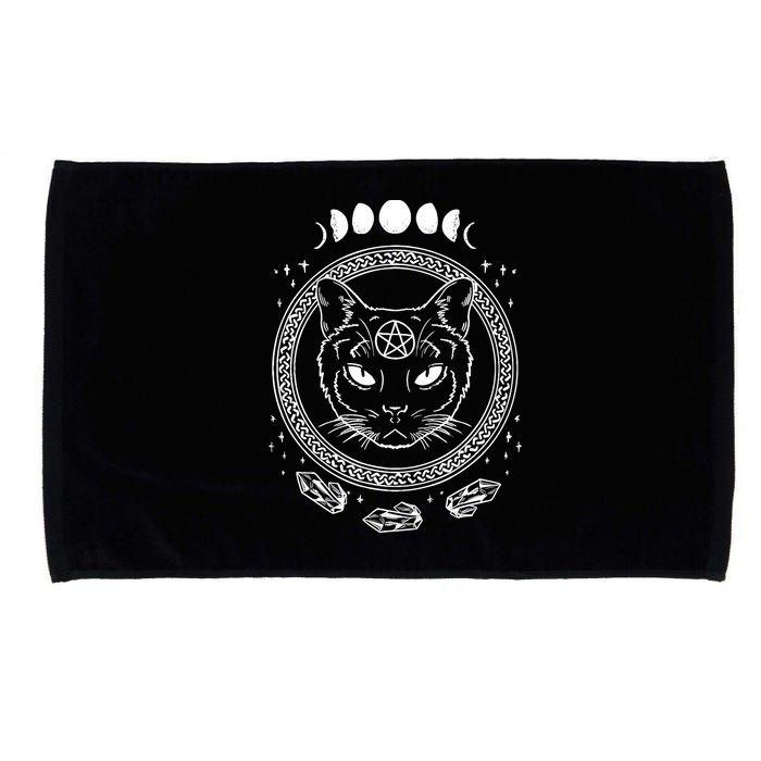Moon Cat Alchemy Witch Dark Symbols Goth Halloween Microfiber Hand Towel