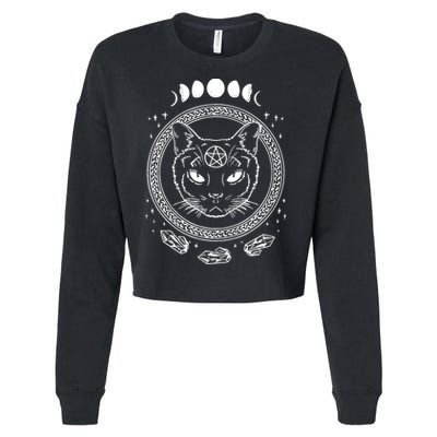 Moon Cat Alchemy Witch Dark Symbols Goth Halloween Cropped Pullover Crew