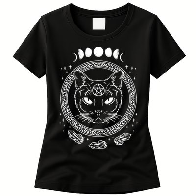 Moon Cat Alchemy Witch Dark Symbols Goth Halloween Womens T-Shirt