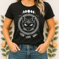 Moon Cat Alchemy Witch Dark Symbols Goth Halloween Womens T-Shirt