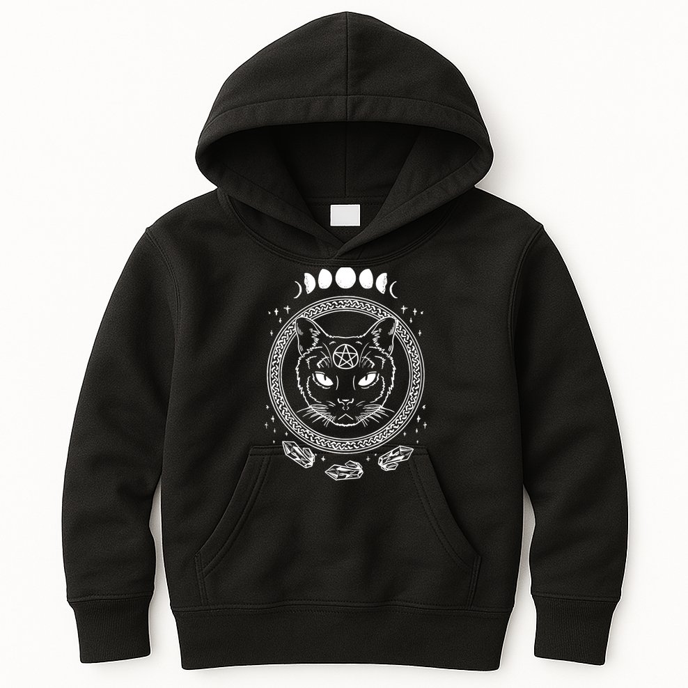 Moon Cat Alchemy Witch Dark Symbols Goth Halloween Kids Hoodie
