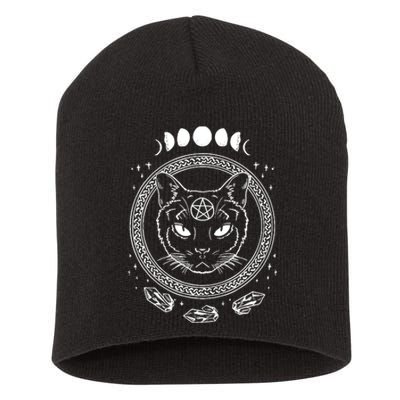 Moon Cat Alchemy Witch Dark Symbols Goth Halloween Short Acrylic Beanie