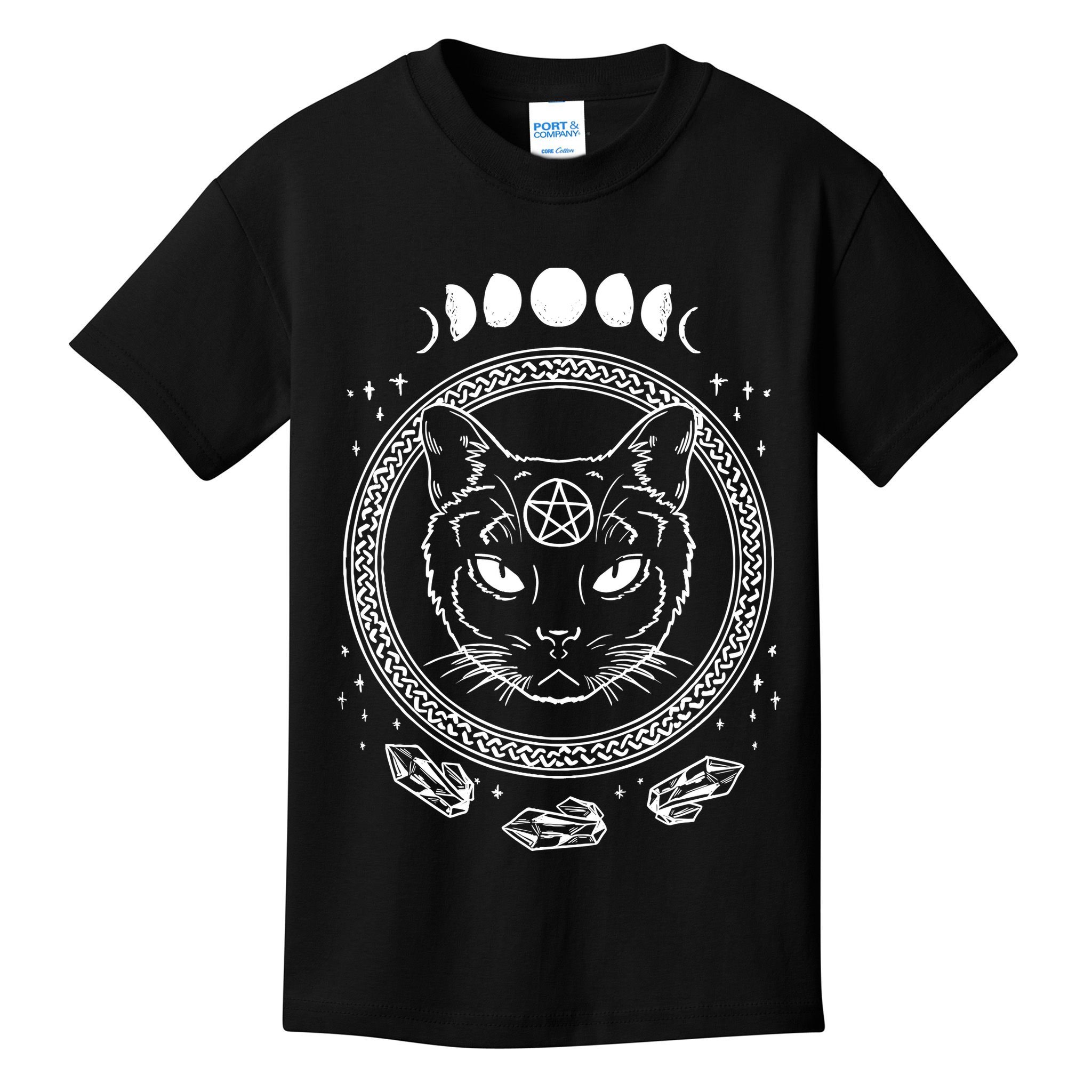 Moon Cat Alchemy Witch Dark Symbols Goth Halloween Kids T-Shirt