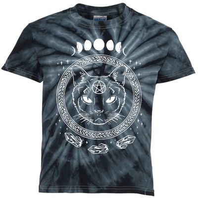 Moon Cat Alchemy Witch Dark Symbols Goth Halloween Kids Tie-Dye T-Shirt