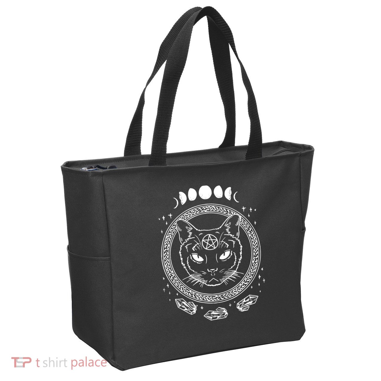 Moon Cat Alchemy Witch Dark Symbols Goth Halloween Zip Tote Bag