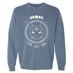 Moon Cat Alchemy Witch Dark Symbols Goth Halloween Garment-Dyed Sweatshirt