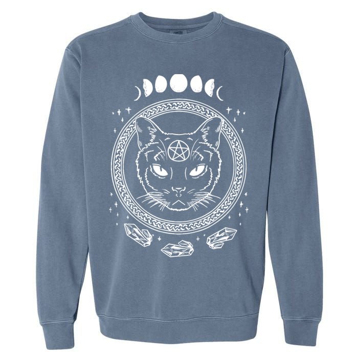 Moon Cat Alchemy Witch Dark Symbols Goth Halloween Garment-Dyed Sweatshirt
