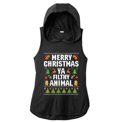 Merry Christmas Animal Filthy Ya Ugly Sweater Style Matching Ladies PosiCharge Tri-Blend Wicking Draft Hoodie Tank