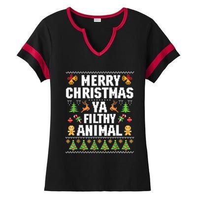 Merry Christmas Animal Filthy Ya Ugly Sweater Style Matching Ladies Halftime Notch Neck Tee