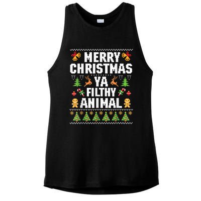 Merry Christmas Animal Filthy Ya Ugly Sweater Style Matching Ladies PosiCharge Tri-Blend Wicking Tank