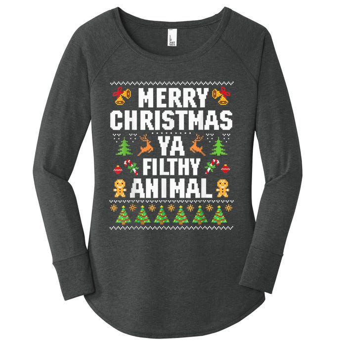 Merry Christmas Animal Filthy Ya Ugly Sweater Style Matching Women's Perfect Tri Tunic Long Sleeve Shirt