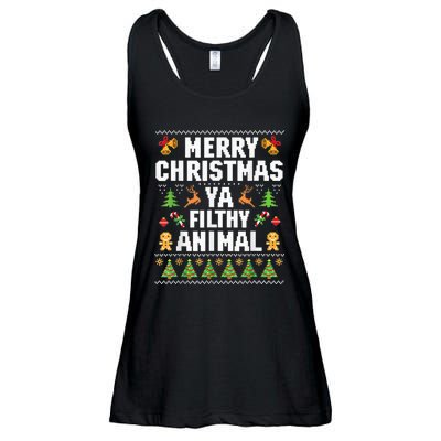 Merry Christmas Animal Filthy Ya Ugly Sweater Style Matching Ladies Essential Flowy Tank