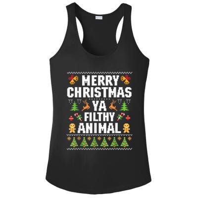 Merry Christmas Animal Filthy Ya Ugly Sweater Style Matching Ladies PosiCharge Competitor Racerback Tank