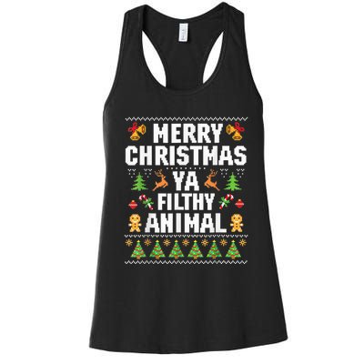 Merry Christmas Animal Filthy Ya Ugly Sweater Style Matching Women's Racerback Tank