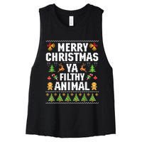 Merry Christmas Animal Filthy Ya Ugly Sweater Style Matching Women's Racerback Cropped Tank