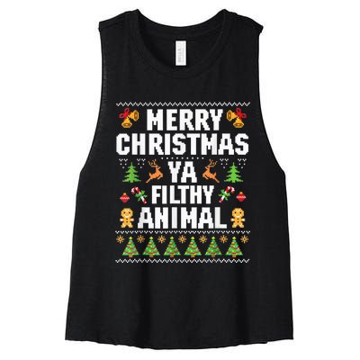 Merry Christmas Animal Filthy Ya Ugly Sweater Style Matching Women's Racerback Cropped Tank