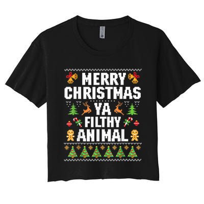 Merry Christmas Animal Filthy Ya Ugly Sweater Style Matching Women's Crop Top Tee