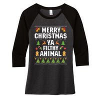 Merry Christmas Animal Filthy Ya Ugly Sweater Style Matching Women's Tri-Blend 3/4-Sleeve Raglan Shirt