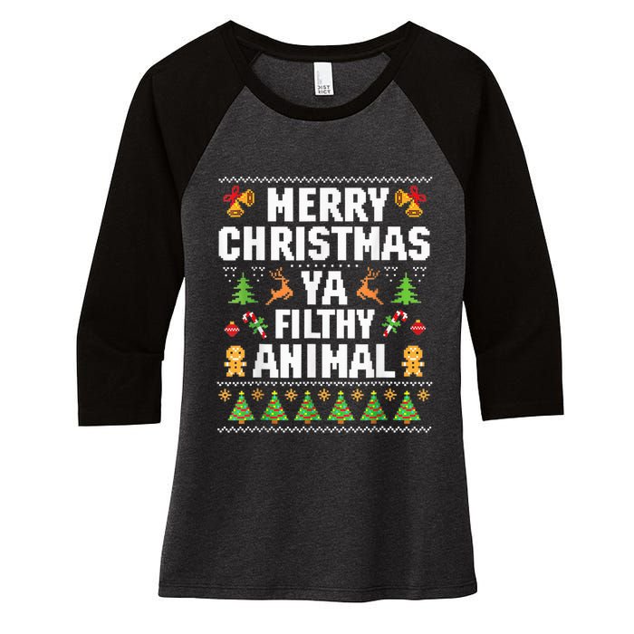 Merry Christmas Animal Filthy Ya Ugly Sweater Style Matching Women's Tri-Blend 3/4-Sleeve Raglan Shirt