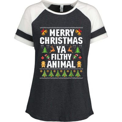 Merry Christmas Animal Filthy Ya Ugly Sweater Style Matching Enza Ladies Jersey Colorblock Tee