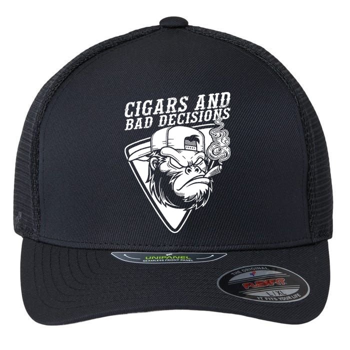 Monkey Cigars And Bad Decisions Flexfit Unipanel Trucker Cap