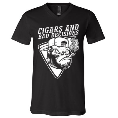 Monkey Cigars And Bad Decisions V-Neck T-Shirt