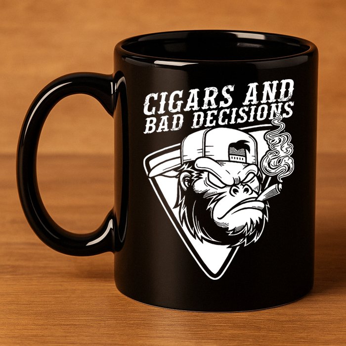 Monkey Cigars And Bad Decisions 11oz C Handle Ceramic Mug