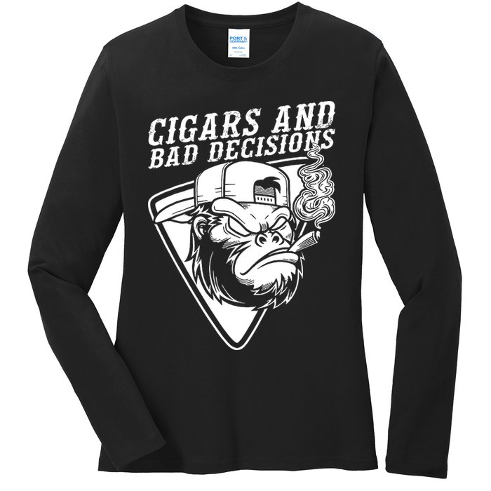 Monkey Cigars And Bad Decisions Ladies Long Sleeve Shirt