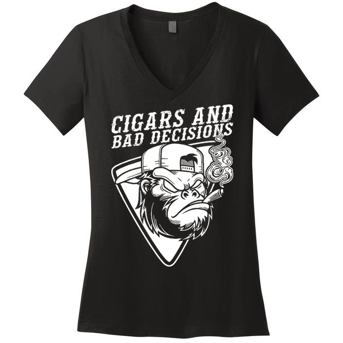 Monkey Cigars And Bad Decisions Women's V-Neck T-Shirt
