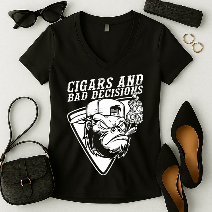 Monkey Cigars And Bad Decisions Women's V-Neck T-Shirt